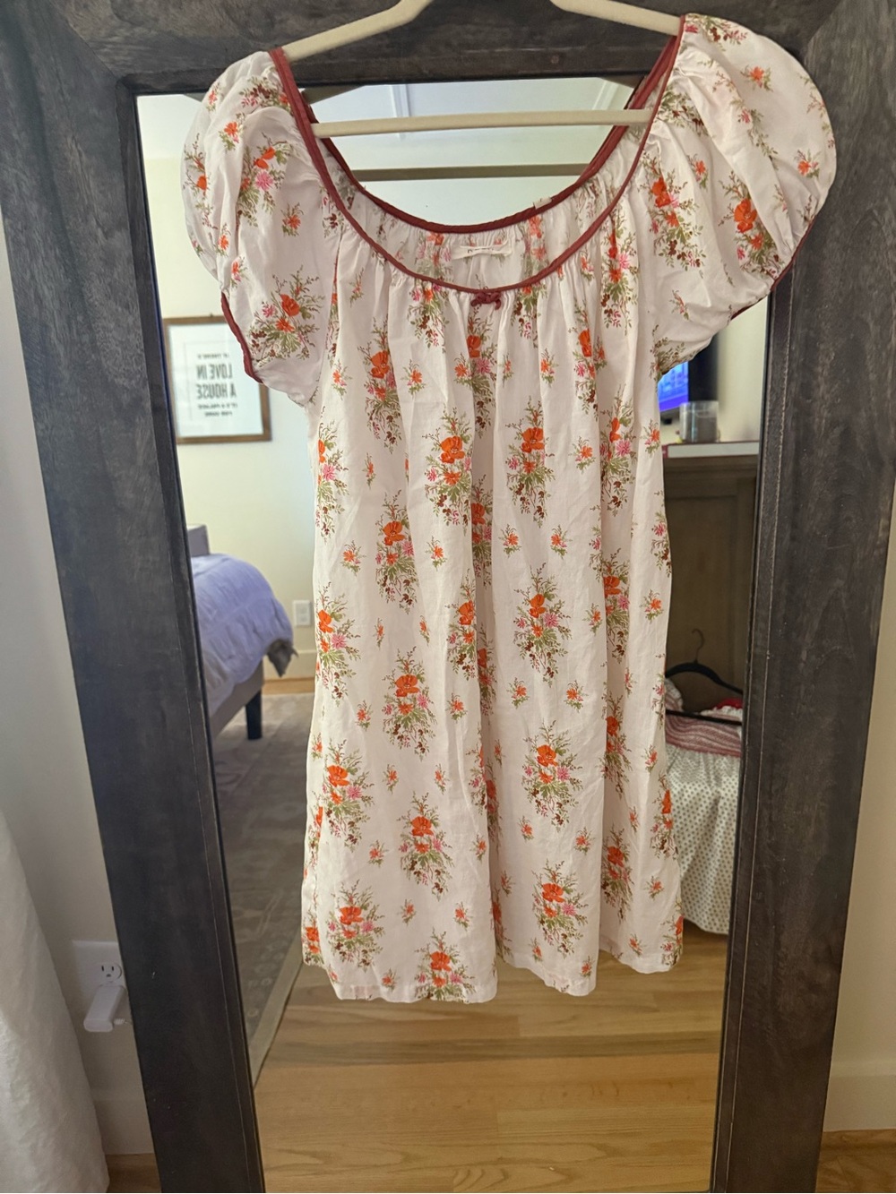 Doen White Mini Dress with Orange Floral and Rust Trim